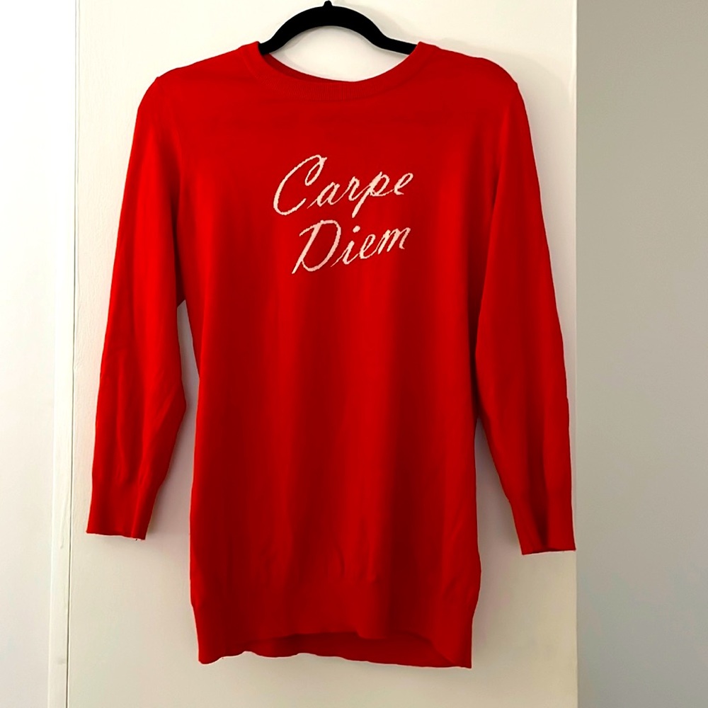 Banana republic, orange sweater, size large, “Carpe Diem”